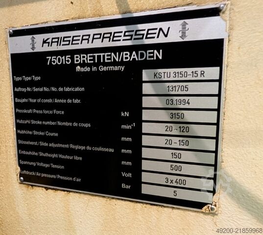Automatisk stansmaskin Kaiser KSTU 3150-15 R