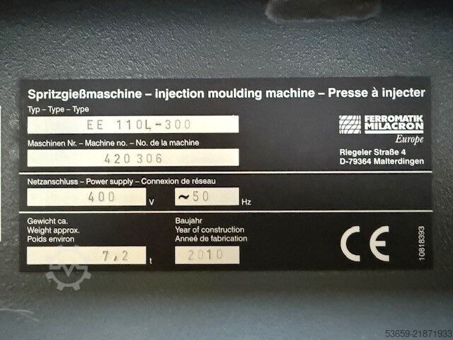 注塑机 - 全电动 Ferromatik Milacron FM Elektra evolution EE110L-300, 2010 (Electric)