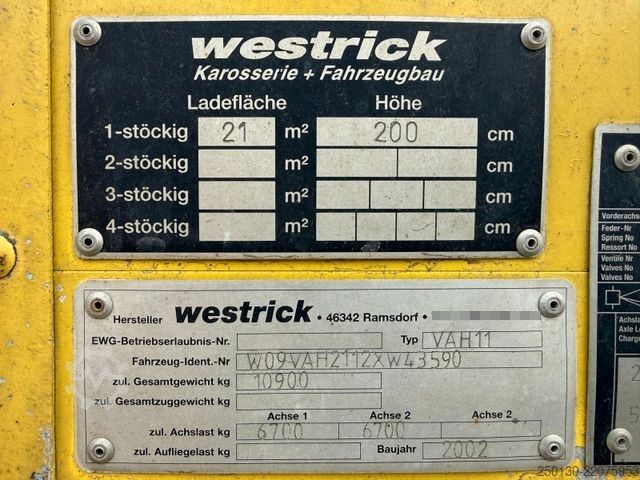 ঘোড়া পরিবহণ ট্রেলার  Westrick VAH11  1.Stock Viehanhänger 21m²