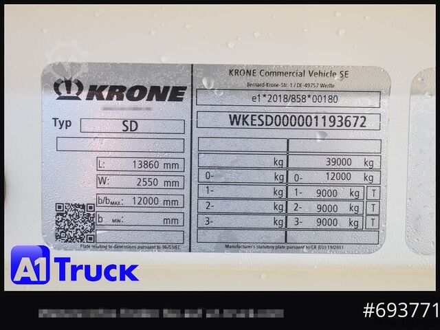 Box semitrailer KRONE SD Koffer, Liftachse, Code XL, VDI 2700, SOFORT