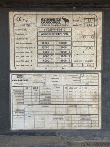 Kiperska poluprikolica SCHMITZ CARGOBULL SGF S3 / STAHLMULDE / SCHEIBE / PLANE