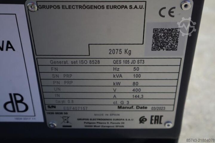 Agregado Atlas Copco QES 105 JD ST3 Valid inspection, *Guarantee! Diese
