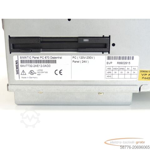 Siemens component Siemens 6AV7732-2AE12-0AD0 SIMATIC Panel PC 670 Dezentral SN:SVPR8902915