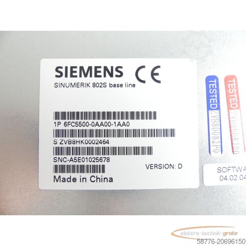 シーメンス製コンポーネント Siemens 6FC5500-0AA00-1AA0 802S Bedientafel Version D SN: A5E01025678