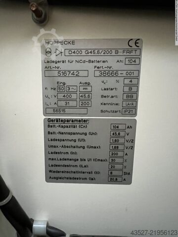 Truk angkat - listrik HOPPECKE Batterieladegerät 45.6/200 FT