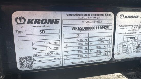Nyitott ponyvás félpótkocsi KRONE SD STANDARD CURTAINSIDER,  PALETTENKASTEN, LIFTACHSE, MIETKAUF MGL.
