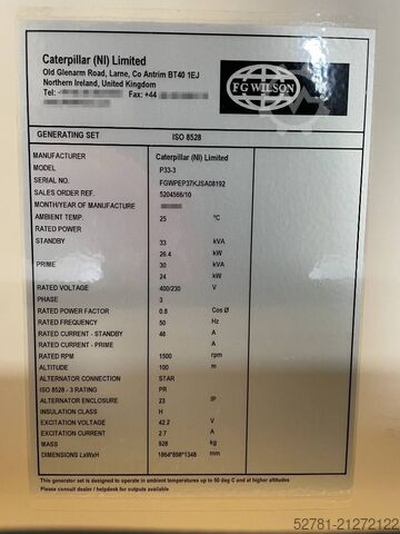 Generator set FG Wilson P33-3 - 33 kVA Genset - 125L Tank - DPX-16003-66