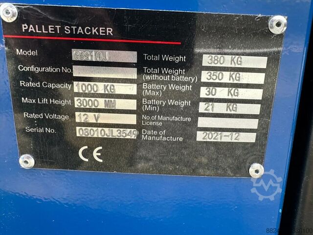 VS-22433 Полуэлектрический штабелер 3000 мм SOLID HUB HSE 1000/3