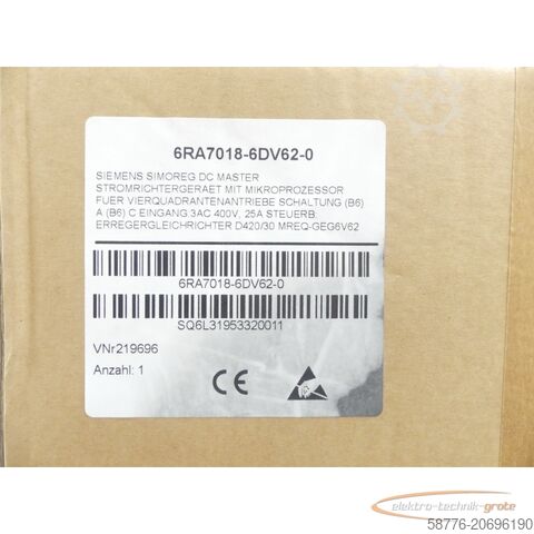 Siemens component Siemens 6RA7018-6DV62-0 SN:SQ6L31953320011 generalüberholt mit 24 Monaten Gewährleistung! -