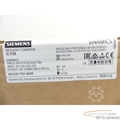 Siemens íhlutur Siemens 6SL3120-1TE21-8AD0 Single Motor Modul 18A SN: T-PN6273028 FS: E ungebr.