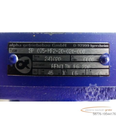Motor  Alpha/Wittenstein SP 075-MF2-20-020-000 Planetengetriebe SN: 241020