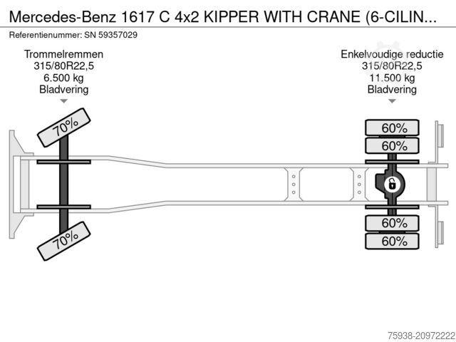 Самосвал Mercedes-Benz 1617 C 4x2 KIPPER WITH CRANE (6-CILINDER ENGINE...