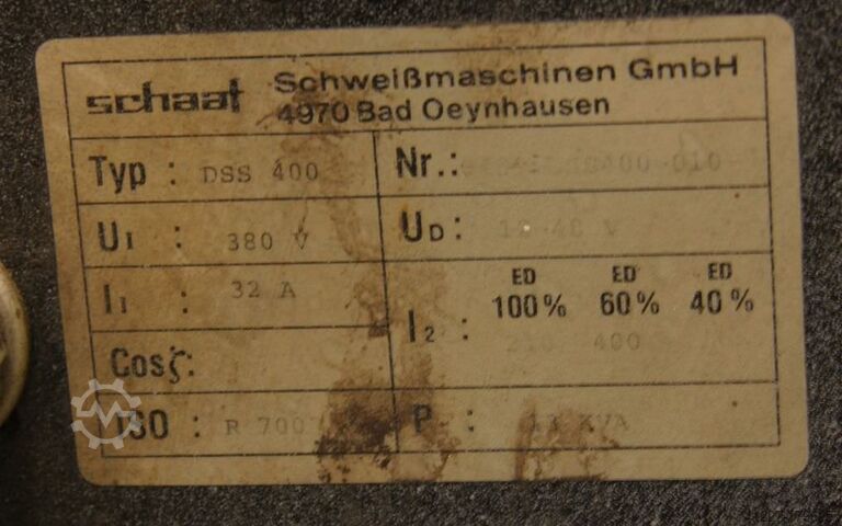 400 A water-cooled MIG/MAG welding machine Schaaf DSS 400