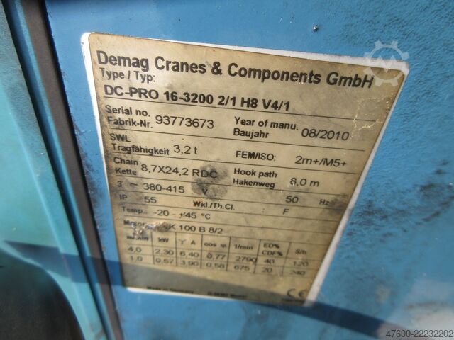 Chain hoist lifting unit crane overhead crane Demag DC Pro Nutzlast 3200KG Kettenzug DC Pro 16-3200 2/1 V4/1 HUB 8m Kran 400V