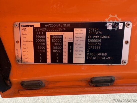 Tractor unit SCANIA R650 V8, 6X2, E6, LEDER, PENZ-CRANE 15Z - HOLZLADEKRAN