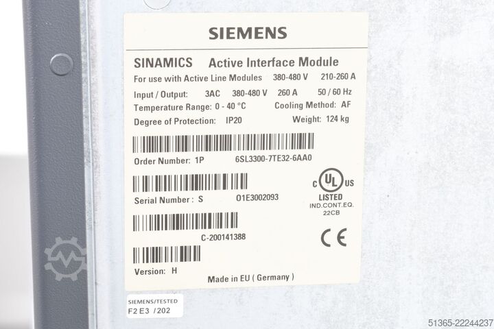 有源接口模块，版本：H Siemens AG 6SL3300-7TE32-6AA0