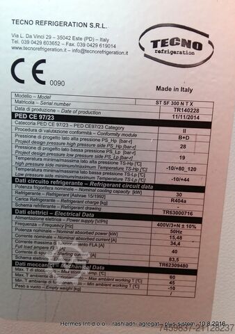 UNIDADES DE REFRIGERAÇÃO NA CÂMARA +4 TECNO REFRIGERATION S.R.L. 