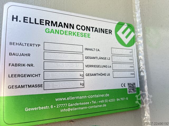 Atkritumu konteiners ar tilpumu 11 m³, 6 m garš, ar stiprināšanas cilpām. Ellermann 11 kbm Pendelklappe
