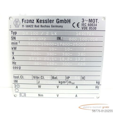 Franz Kessler Engine Franz Kessler DM 100 / 2 LX Drehstrom-Asynchronmotor SN:190072 - ! -