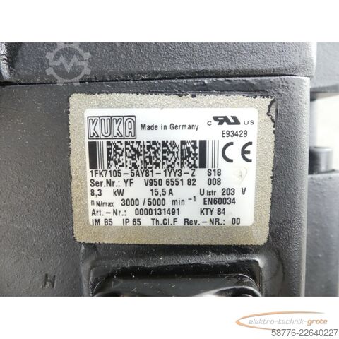  KUKA 1FK7105-5AY81-1YY3-Z S18 Servomotor SN: YFV950655182008