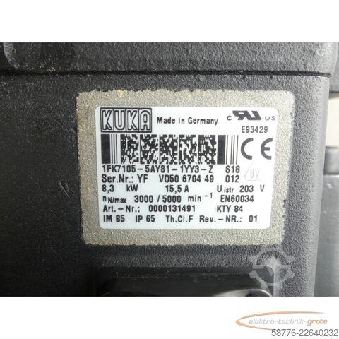  KUKA 1FK7105-5AY81-1YY3-Z S18 Servomotor SN: YFVD50670449012