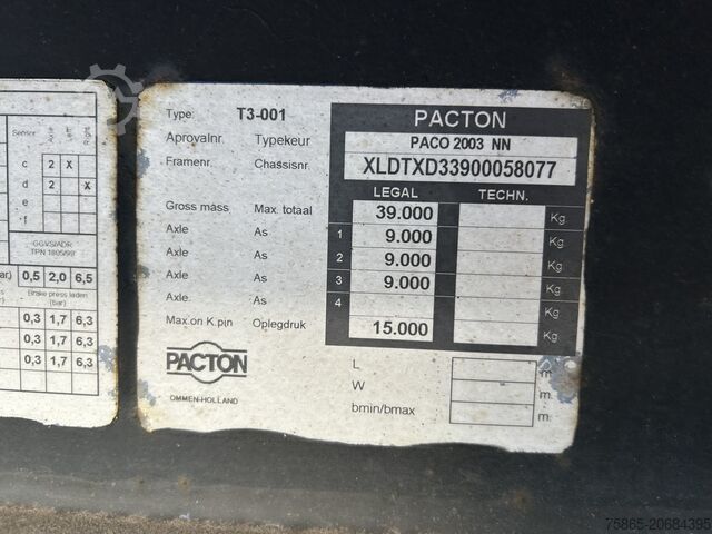 Skjutbara presenningar Pacton T3-001 / Curtainside Trailer / BPW Drum / APK T...