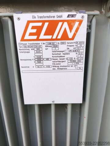 Transformer Trafostation 800kVA, 10/0,4kV, 2001 Typ TDQ-802A01S5H, ELIN-Öltrafo