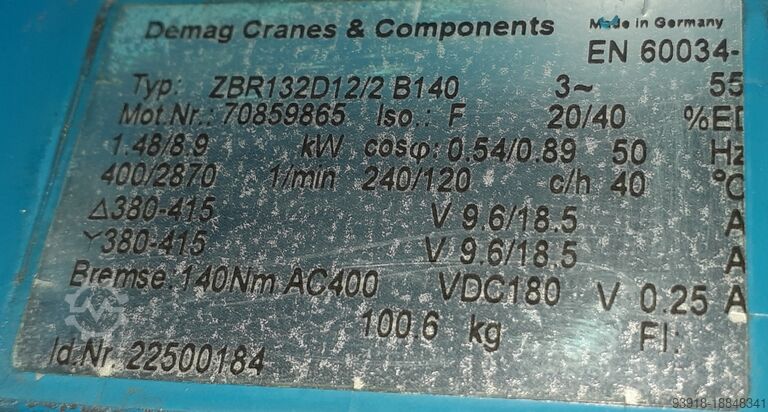 Kran Hallenkran crane hoist DEMAG hoist crane ZBR132 B12/2 B140