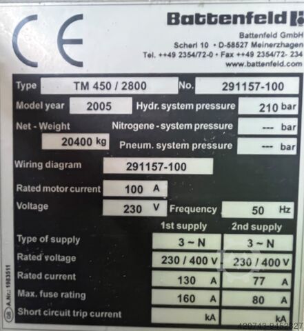 Машина для литья под давлением Battenfeld TM 450/2800 BATTENFELD TM 450/2800
