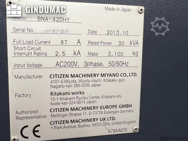 Horizontal Turning Machine Miyano BNA-42DHY