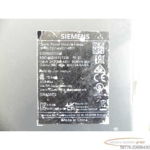 Siemens Komponente Siemens SINAMICS 6SL3111-4VE21-6EC1 SN: ZVPG4370136 generalüberholt mit 12 Monaten Gewährleistung! -