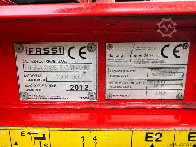 Autokrāna kravas automašīna Renault Premium Lander 380 6X2 2012 FASSI 45Tm + AFSTAN...