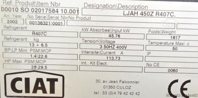 Hlađenje CIAT LJAH 450Z R407C
