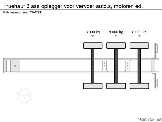 Kuffert Fruehauf 3 ass oplegger voor vervoer auto.s, motoren ed.