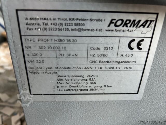 κέντρο κατεργασίας ξύλου Format4 Profit H 350 16.30