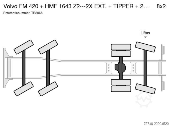 Camião-grua Volvo FM 420 + HMF 1643 Z2---2X EXT. + REMOTE + TIPPE...