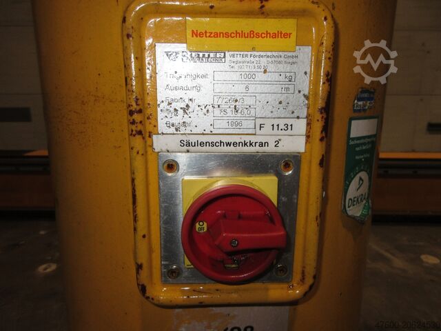 عمود الدوران رافعة رافعة سلسلة الرافعة Vetter Kran Drehkran Hallenkran 1000KG TS10 NL 1000Kg 1t L 5,2m Abus Kettenzug