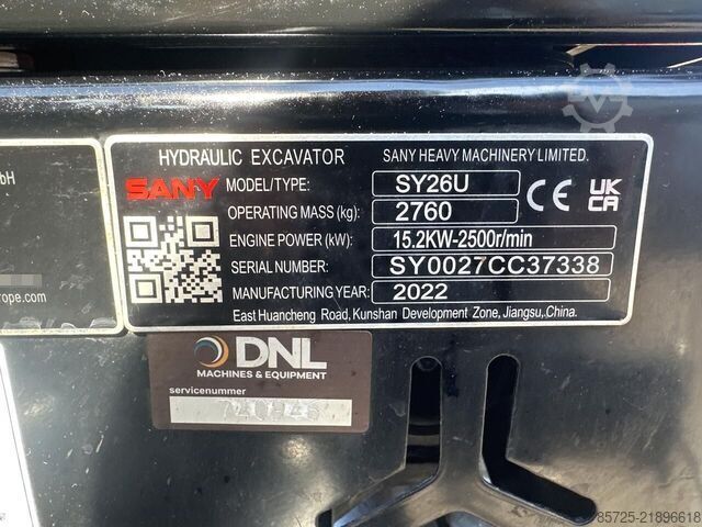 Minigraver Sany SY26U Cabine - Gebruikt