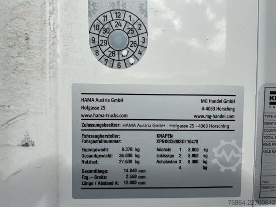 Semirremolque con piso móvil KNAPEN K600 SCHUBBODEN, SEITENTüREN , 87M³, LIFTACHSE, ALU-FELGEN,