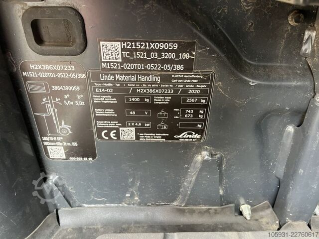 Chariot élévateur électrique à 3 roues Linde E14-02