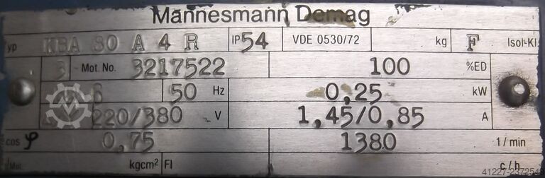 Dişli motor 0,25 kW 62 rpm Demag KBA80A4R