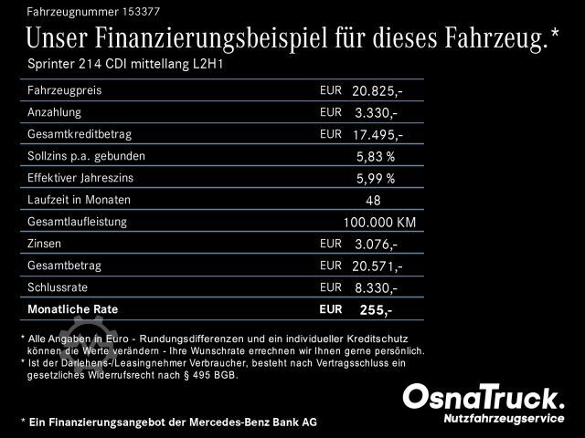 ون پَنِل MERCEDES-BENZ Sprinter 214 CDI mittellang L2H1 Klima, DAB