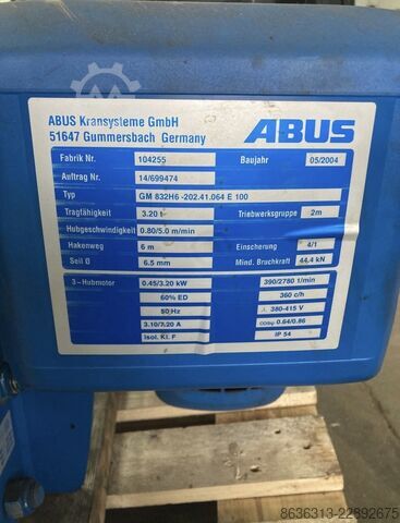 ABUS vitlo s užetom, kapacitet 3,2 t, visina podizanja 6 m Abus gm 832h6