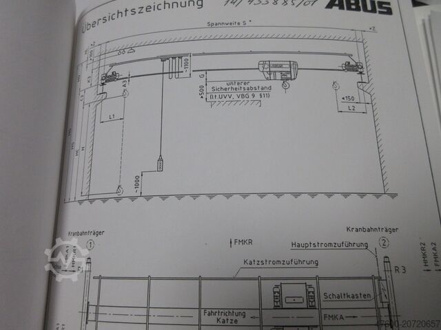 起重机梁、行车、厂房起重机,轨距 12946 毫米 ABUS Hallenkran Brückenkran Kran ELV 5t NL 5000Kg Portalkran Kran 12946mm 140Std