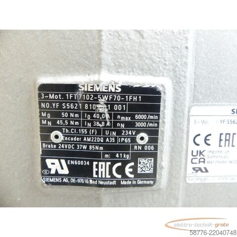 Unidad de control Siemens 1FT7102-5WF70-1FH1 Motor SN:YFS5621810501001 NEUWERTIG!!!