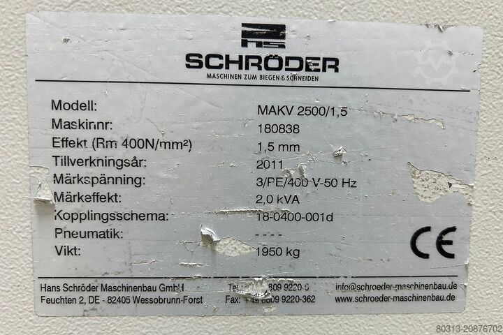 Schwenkbiegemaschine Schröder MAKV 2500/1,5