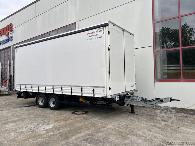 Trailer terbuka dengan terpal Möslein TPS 105 D-L  Planenanhänger, Ladebordwand + Durchladbar neuwertig