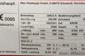 Gas burner WEISHAUPT  G-60 /2-A // 6100kw Weishaupt G60/2-A Mit Schaltschra,Fregnk