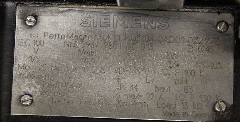 Motor de imán permanente SIEMENS 1HU3104-0AD01-0ZZ9-Z