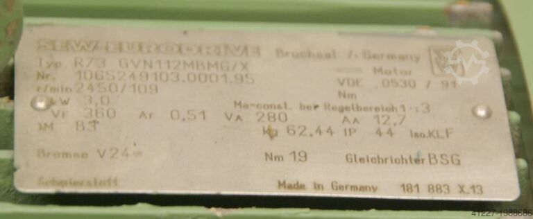 Geared motor 3 kW 109 rpm SEW Eurodrive R73 GVN112MBMG/X